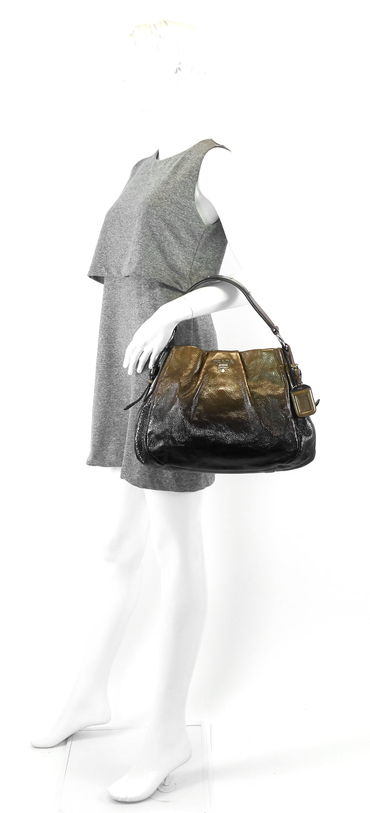 ombre pleated patent leather bag