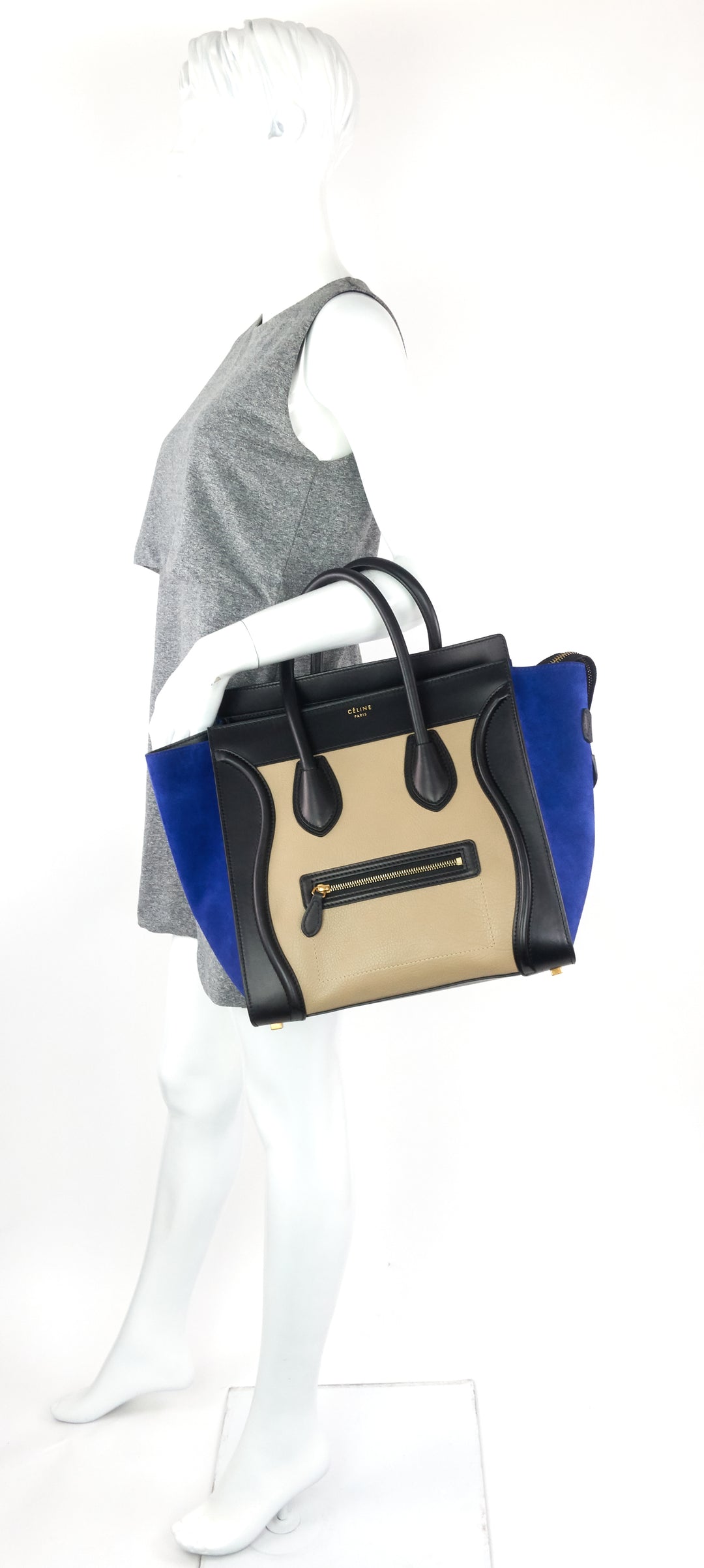luggage mini tricolour leather and suede bag