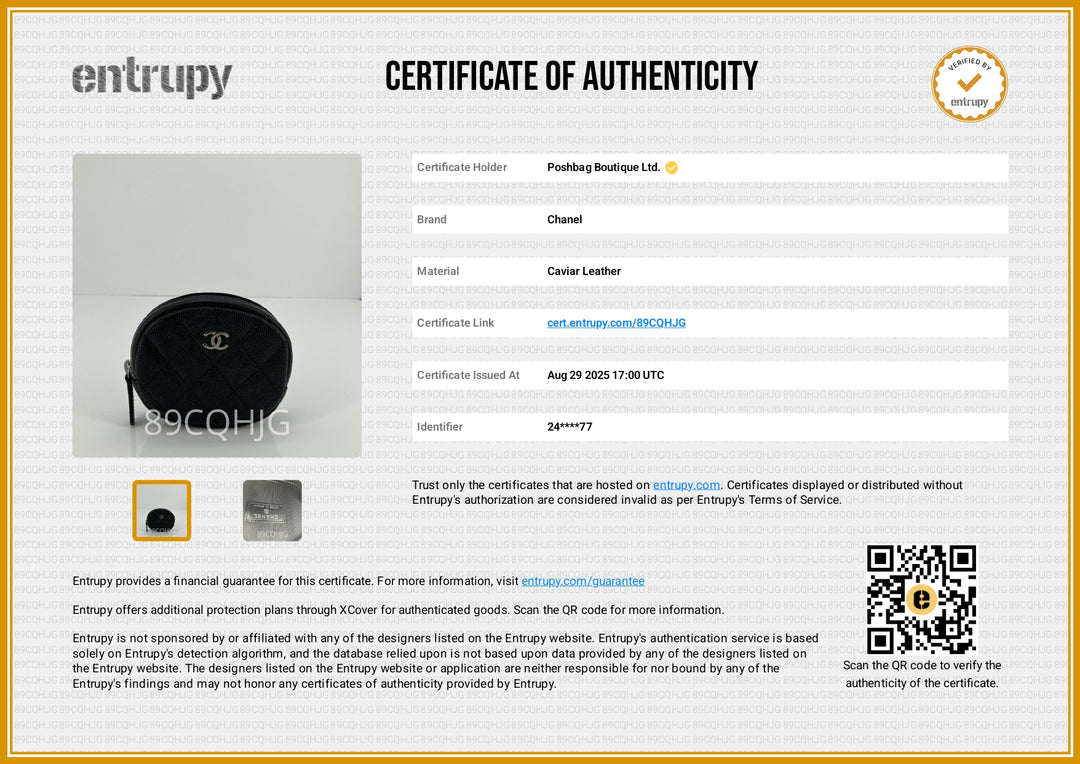 Round Quilted Iridescent Caviar Leather Coin Purse