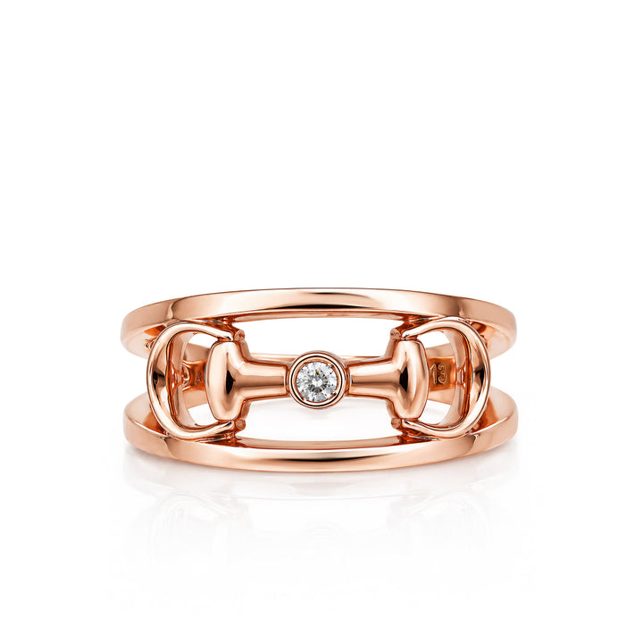 18kt Rose Gold Horsebit Motif Ring with Diamond