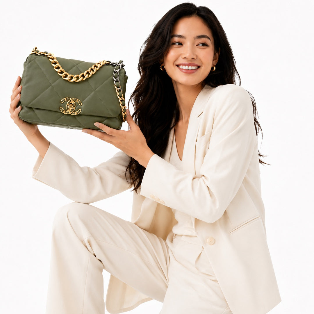 19 Medium Lambskin Leather Handbag