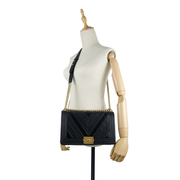 Boy Chevron Mixed Leather New Medium Bag