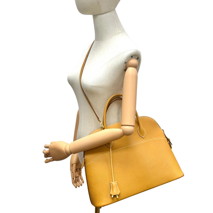 Tan Leather Bolide Bag With Shoulder Strap