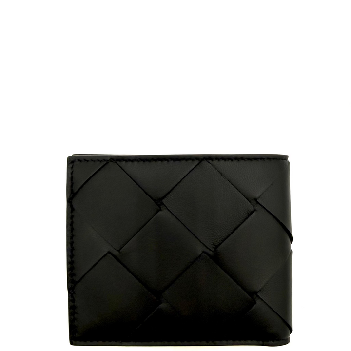 Men's Intrecciato Bi-Fold Black Leather Wallet