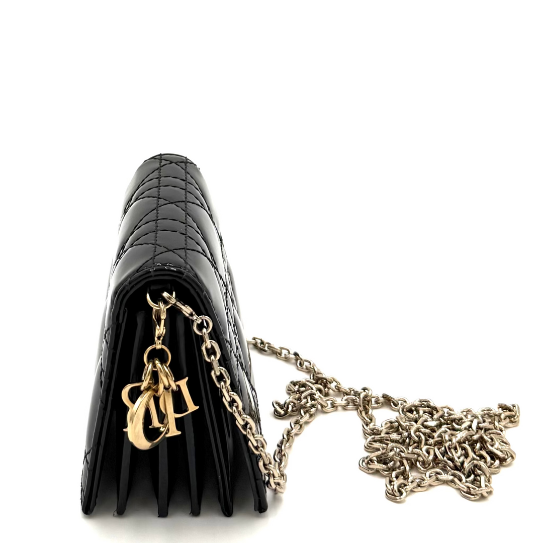 Nano Cannage Quilt Patent Leather Card Holder on Chain