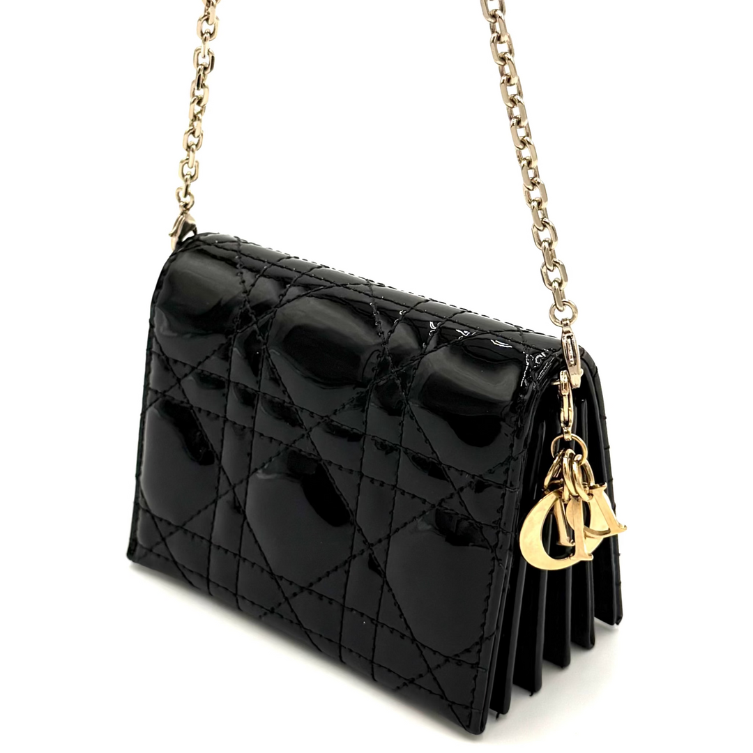 Nano Cannage Quilt Patent Leather Card Holder on Chain