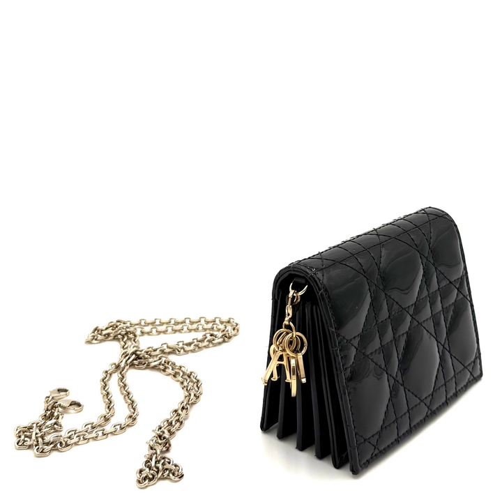 Nano Cannage Quilt Patent Leather Card Holder on Chain