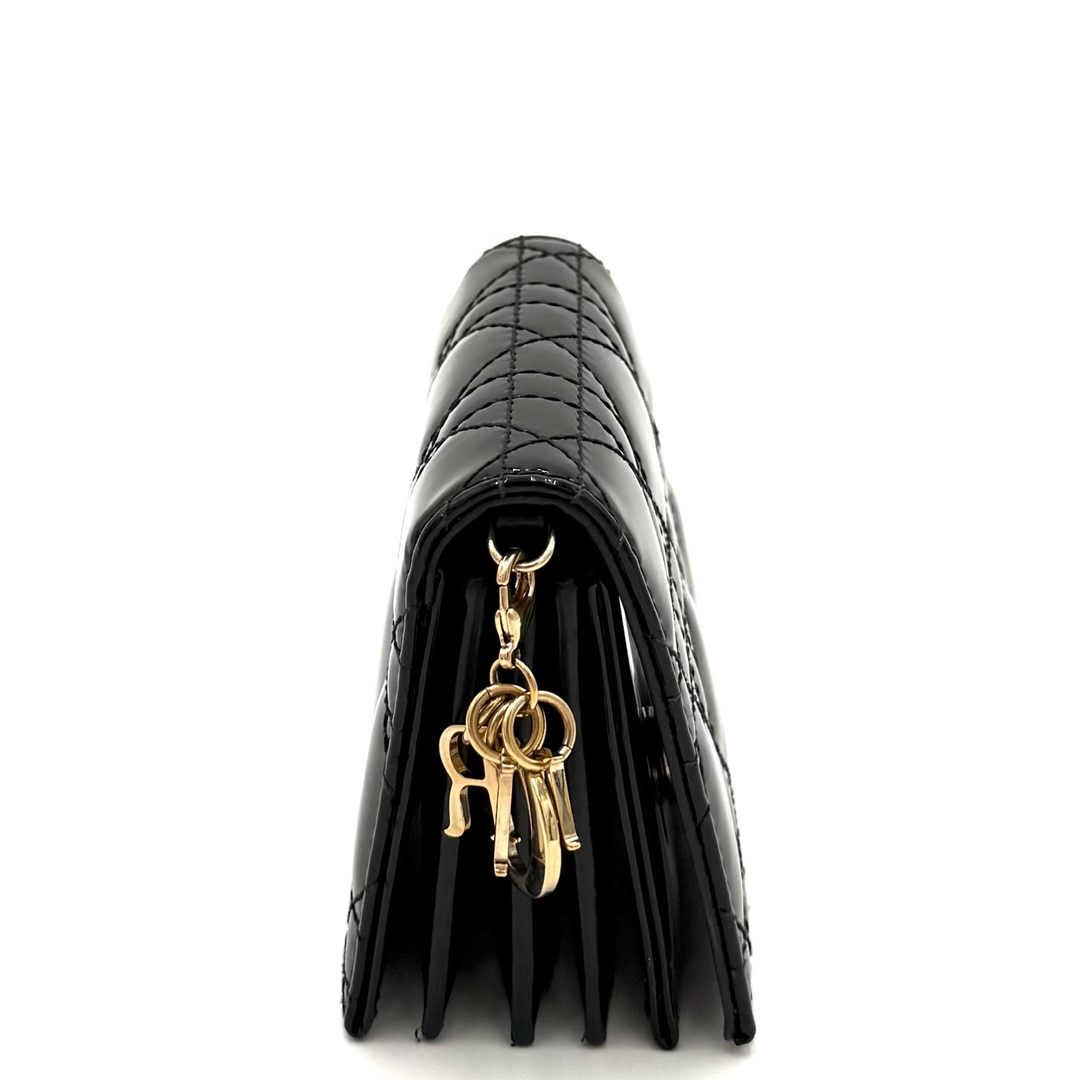 Nano Cannage Quilt Patent Leather Card Holder on Chain