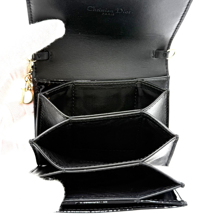 Nano Cannage Quilt Patent Leather Card Holder on Chain