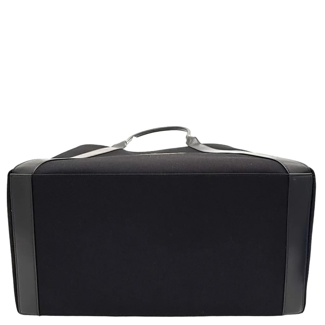 Rive Gauche Logo Embroidered Canvas & Leather Tote Bag