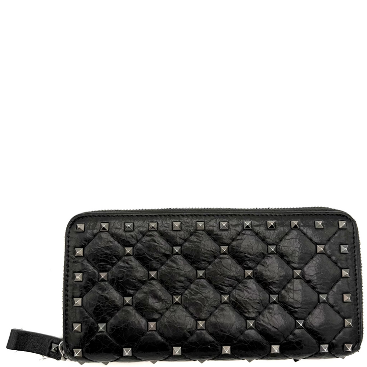 Valentino Rockstud Crushed Leather Continental Wallet