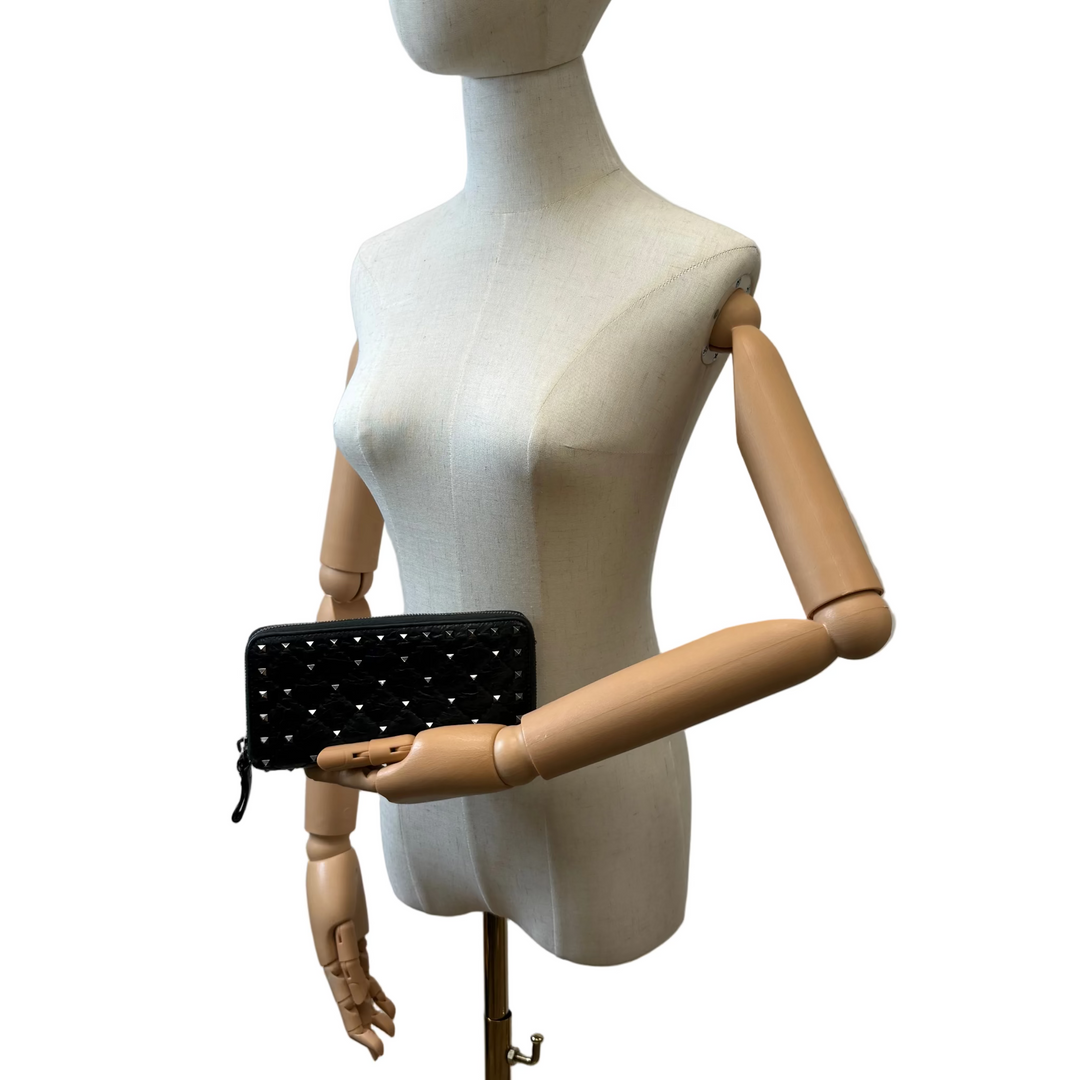 Valentino Rockstud Crushed Leather Continental Wallet