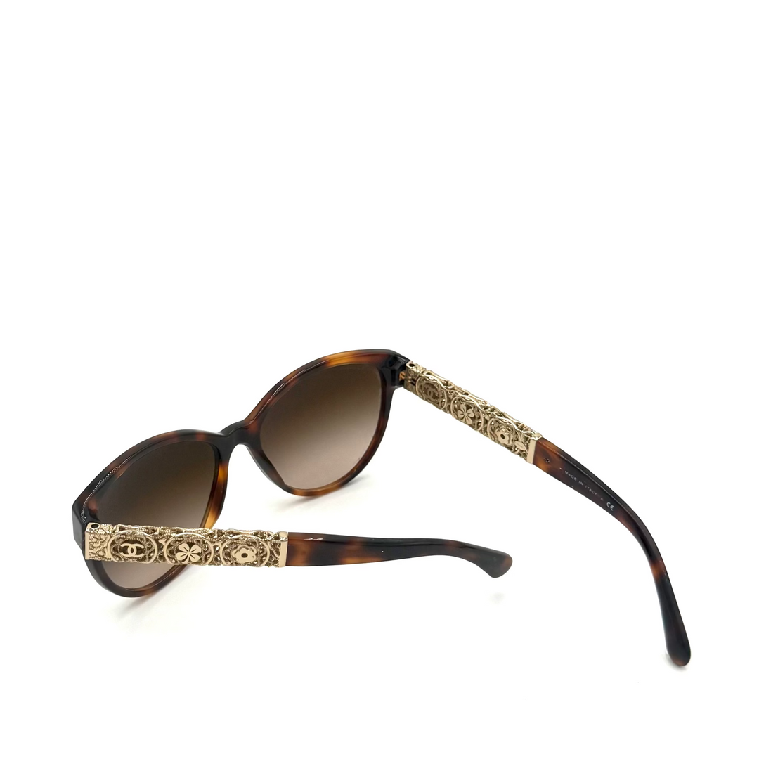 Tortoise Shell Metal Filigree Butterfly Sunglasses