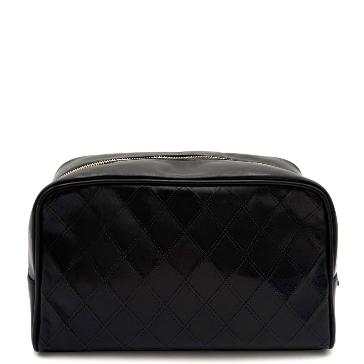 Black Leather Quilted Toiletry Bag