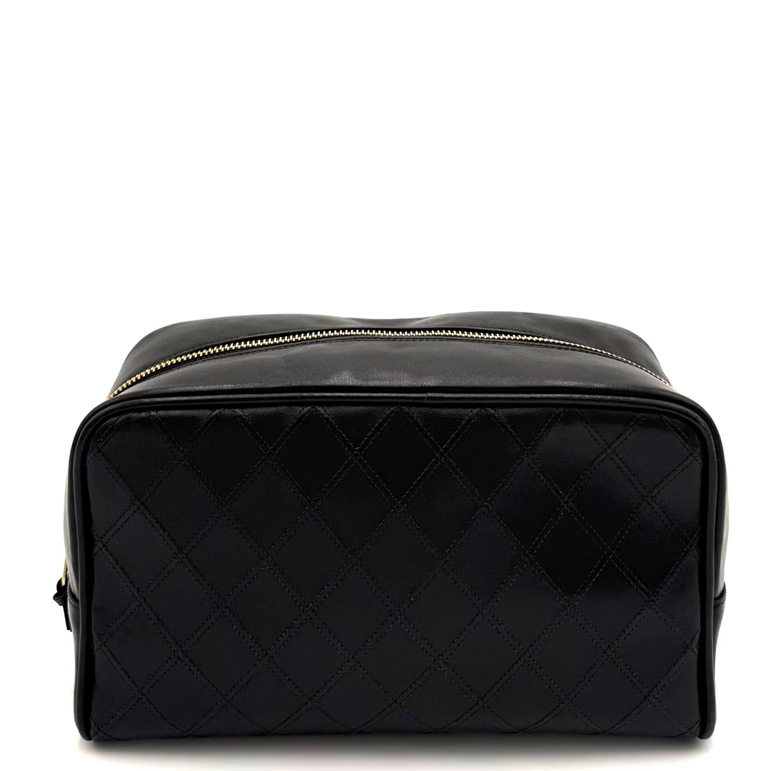 Black Leather Quilted Toiletry Bag