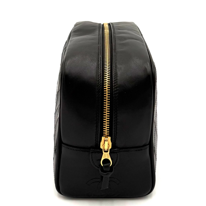 Black Leather Quilted Toiletry Bag