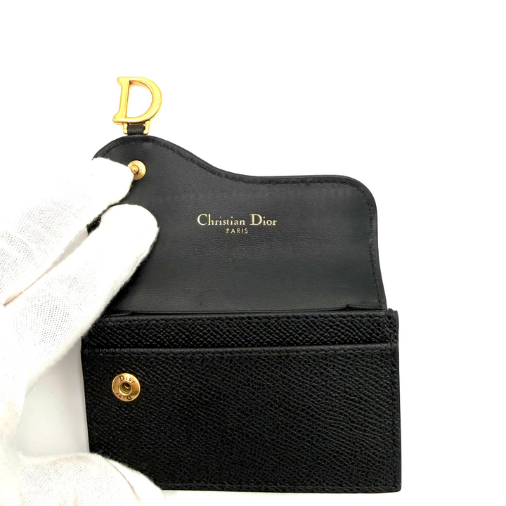 Saddle Bloom Grained Calfskin Leather Card Holder