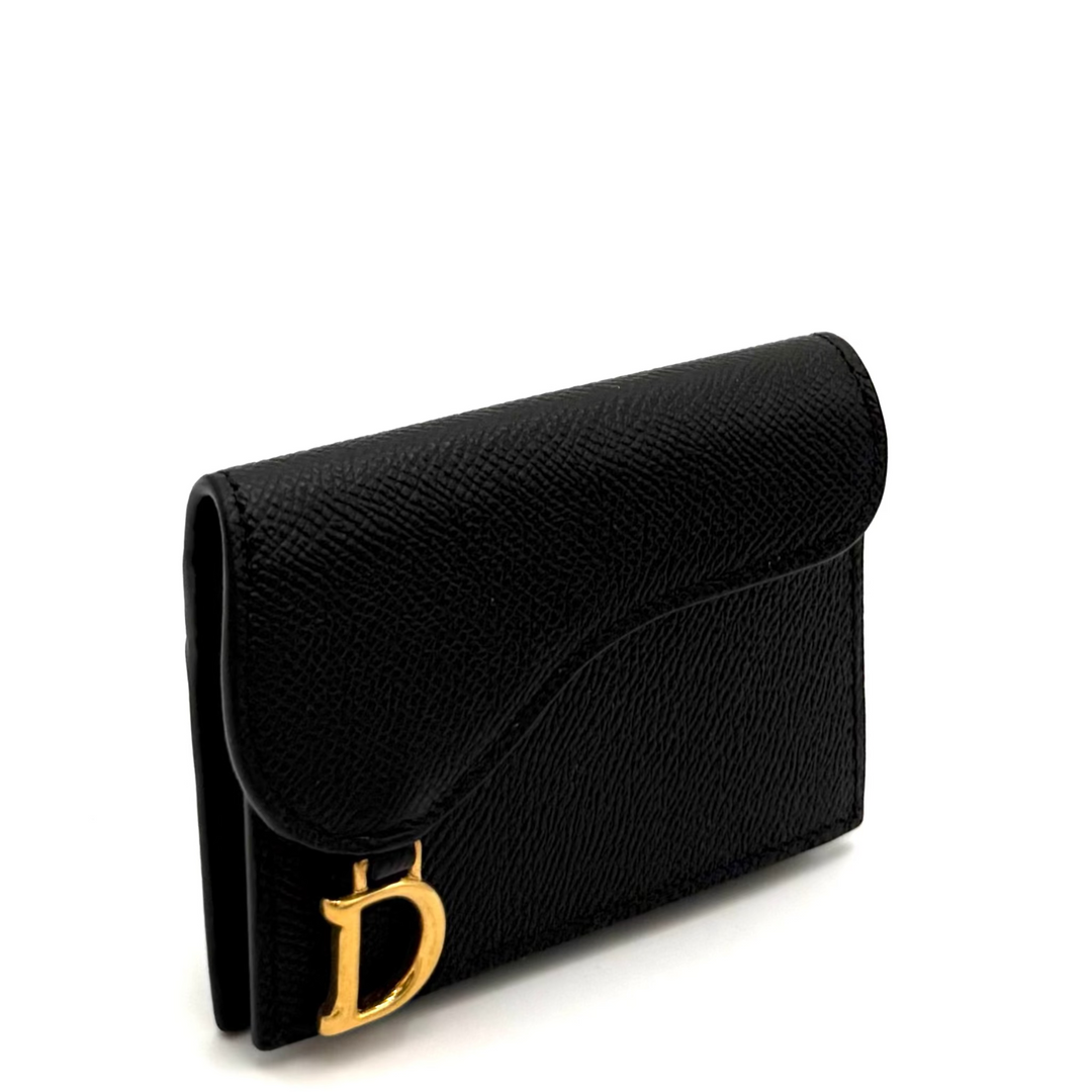 Saddle Bloom Grained Calfskin Leather Card Holder
