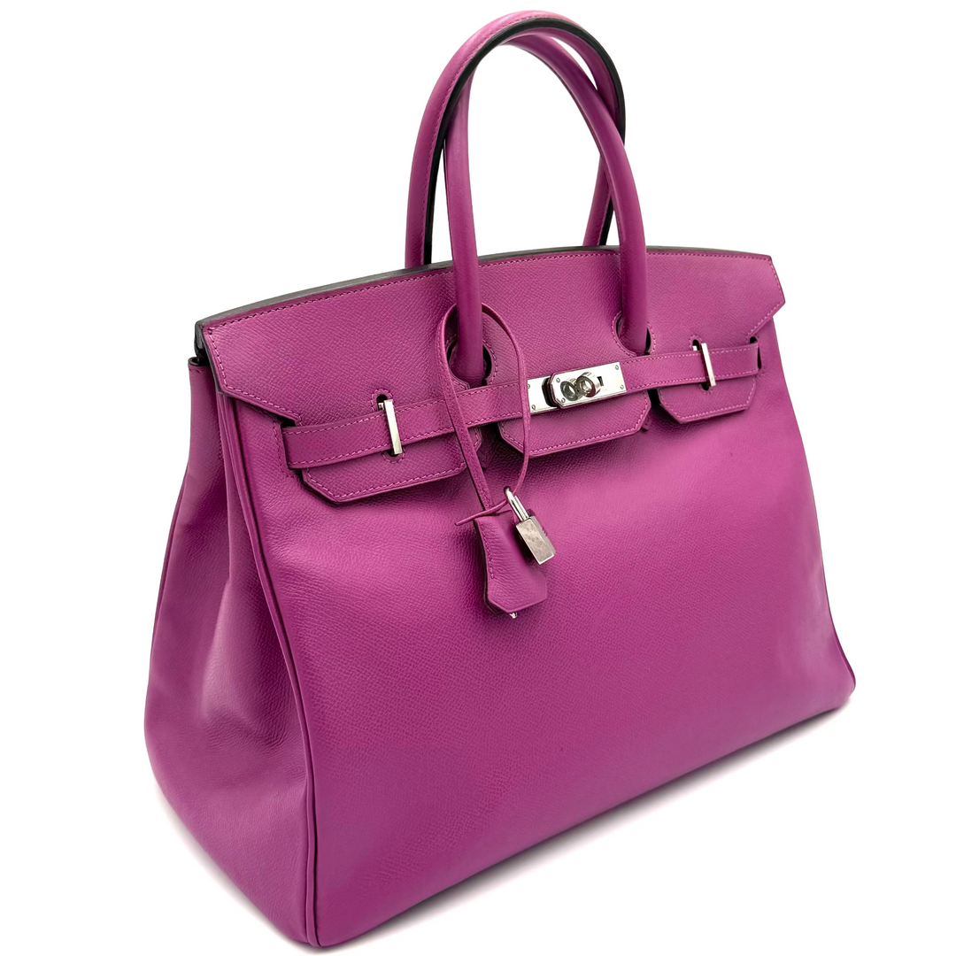 Birkin 35 Cyclamen Courcheval Leather with Palladium Hardware