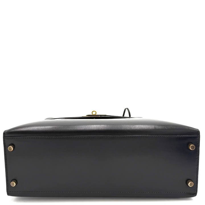 Kelly 32 Black Sellier Box Leather Bag with Gold Hardware