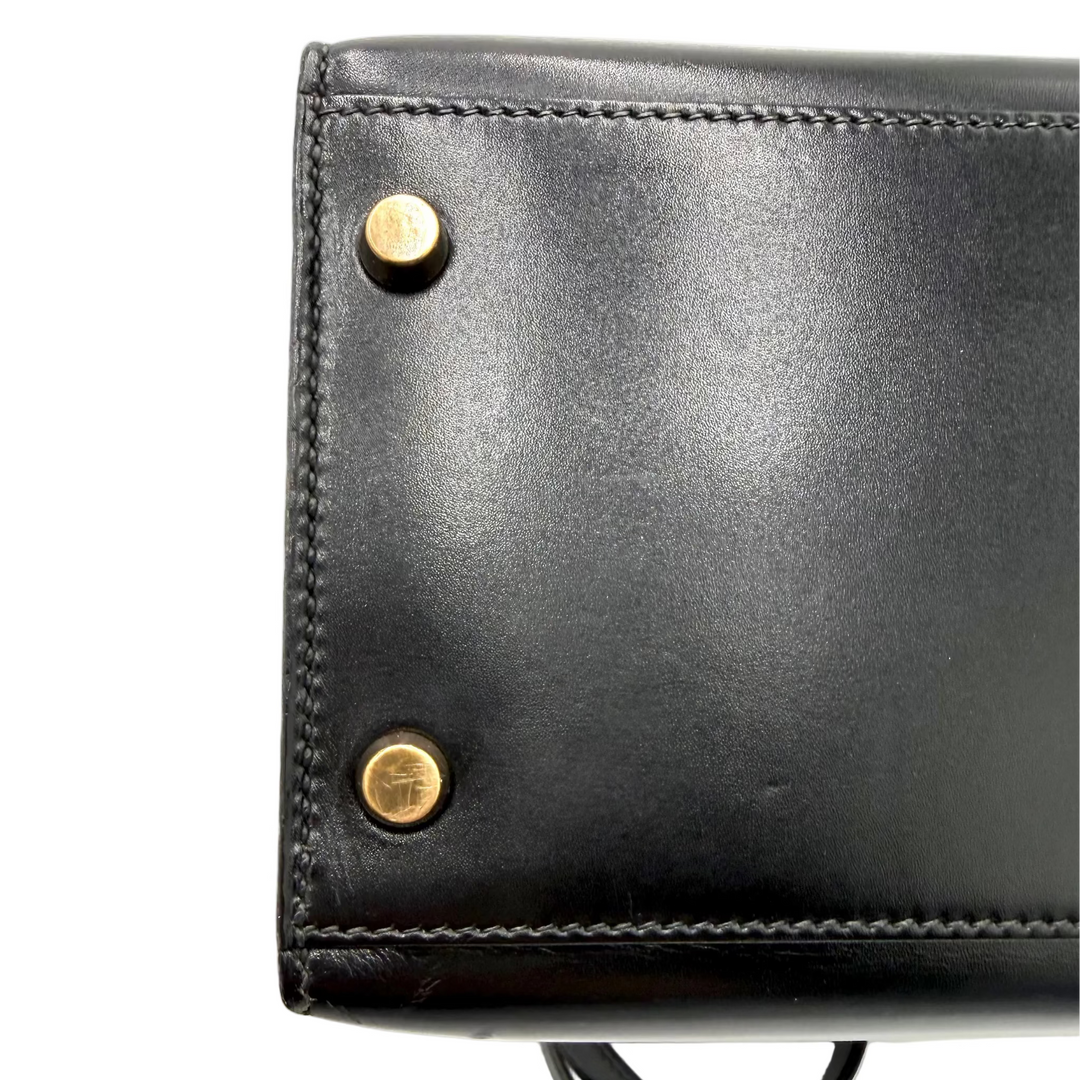 Kelly 32 Black Sellier Box Leather Bag with Gold Hardware