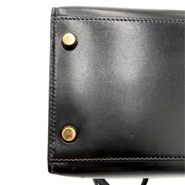 Kelly 32 Black Sellier Box Leather Bag with Gold Hardware