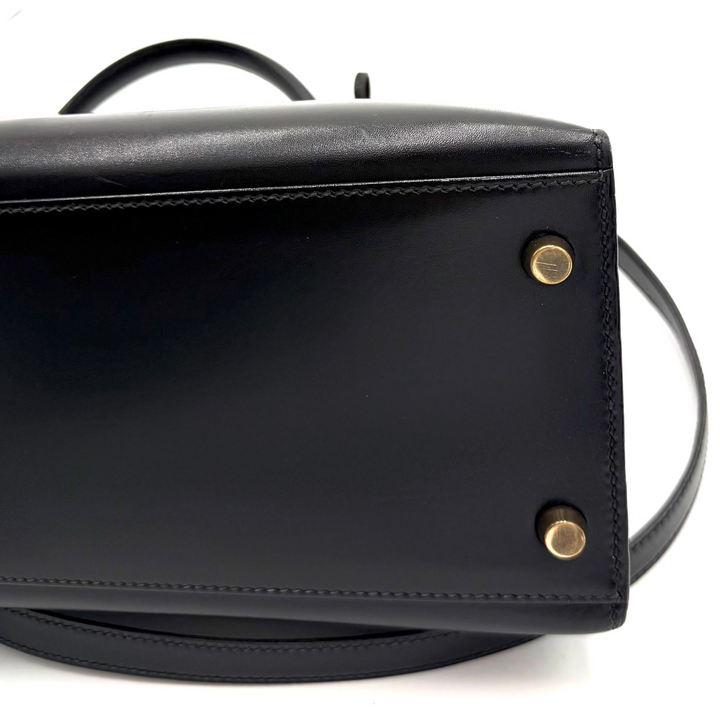 Kelly 32 Black Sellier Box Leather Bag with Gold Hardware