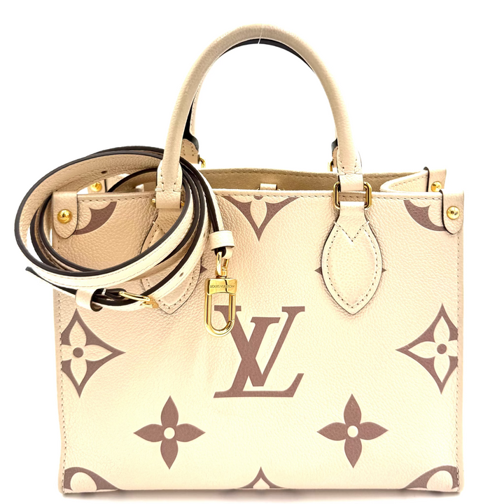 Monogram Empreinte Leather On The Go PM Bi-Colour in Creme/Bois De Rose