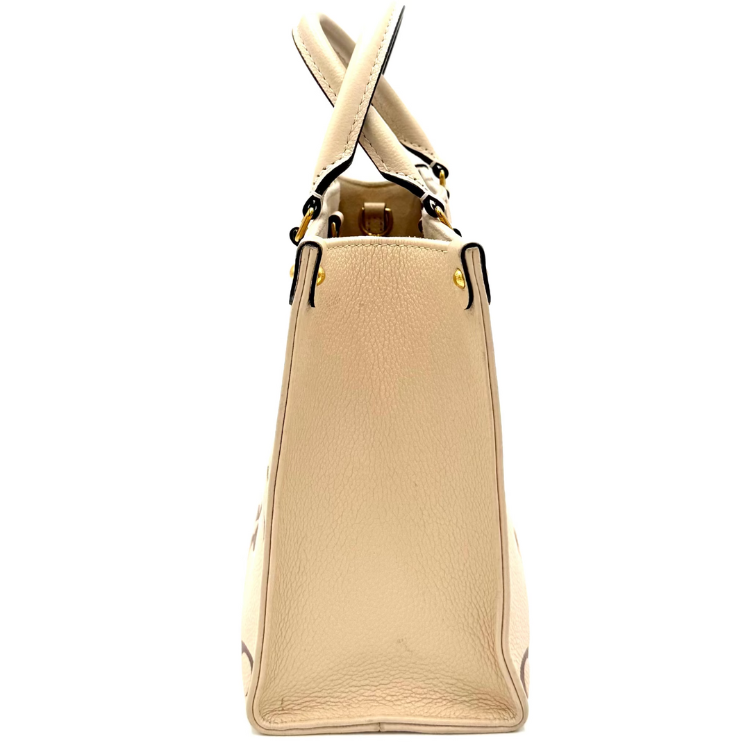 Monogram Empreinte Leather On The Go PM Bi-Colour in Creme/Bois De Rose