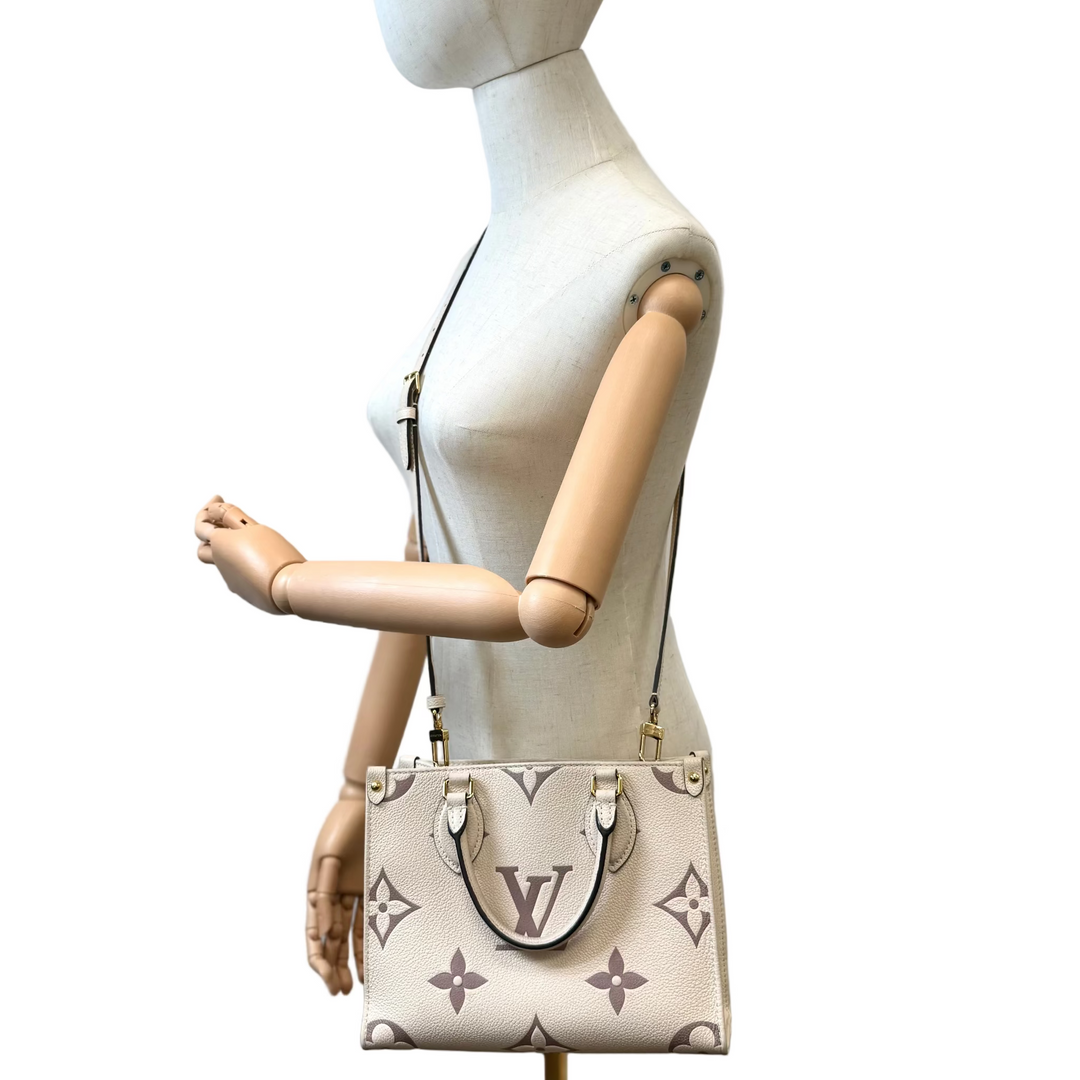 Monogram Empreinte Leather On The Go PM Bi-Colour in Creme/Bois De Rose