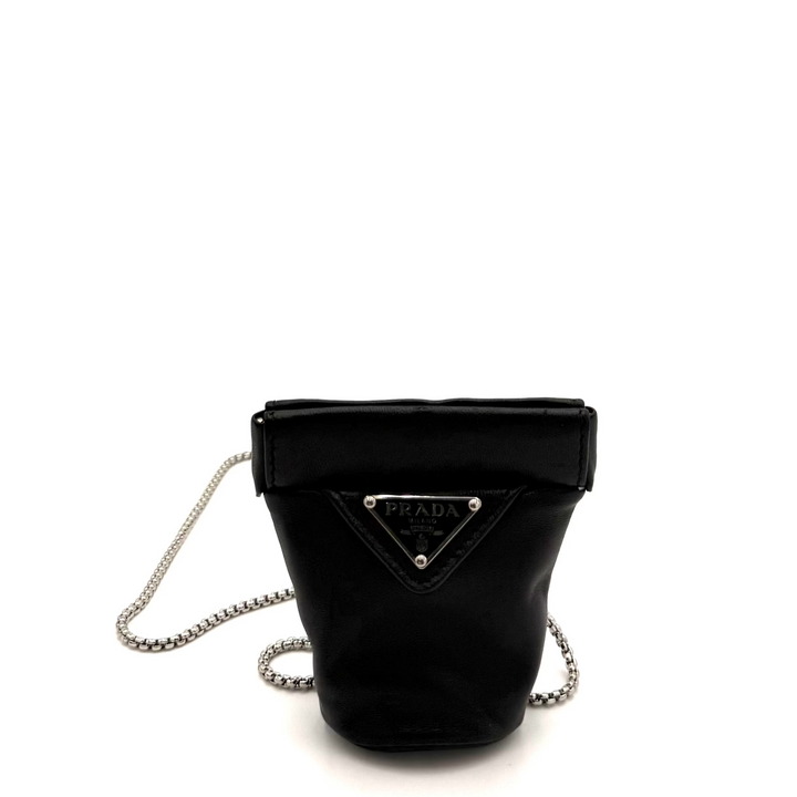 Metal Triangle Logo Nappa Leather Mini Bucket Bag