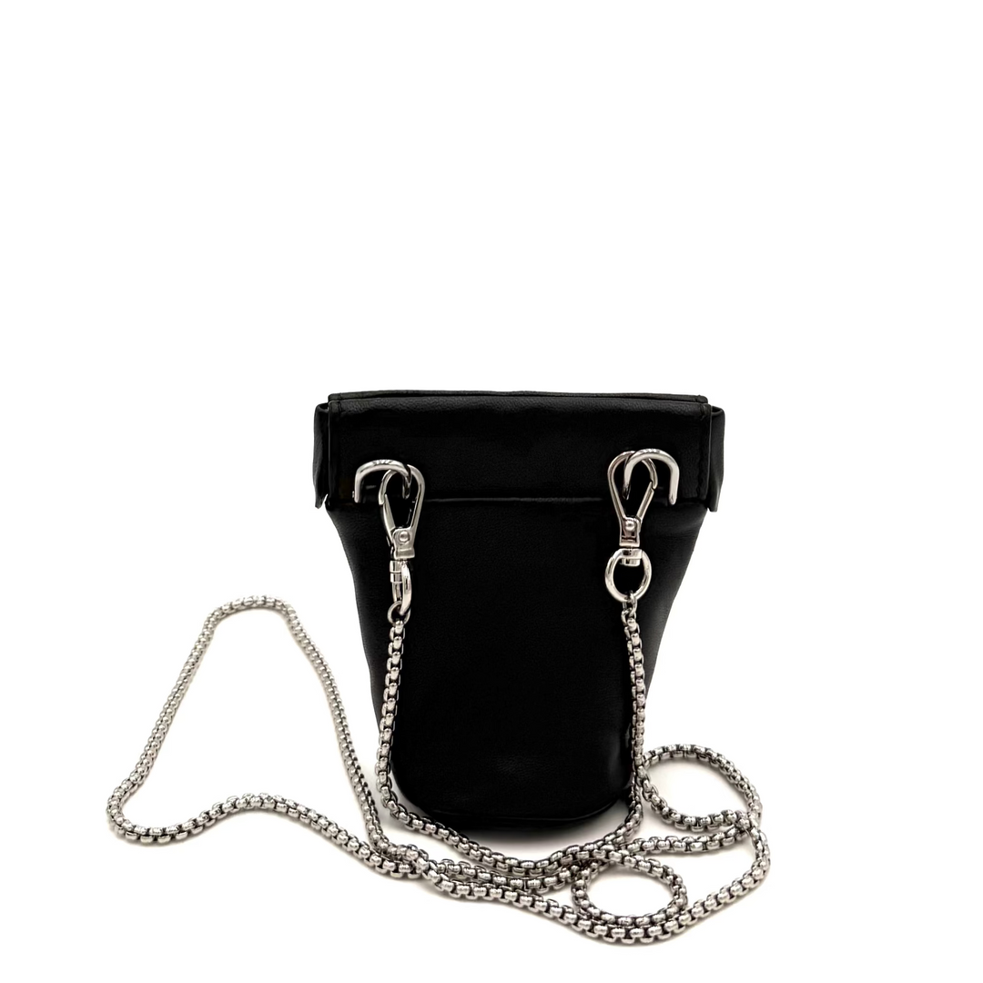 Metal Triangle Logo Nappa Leather Mini Bucket Bag