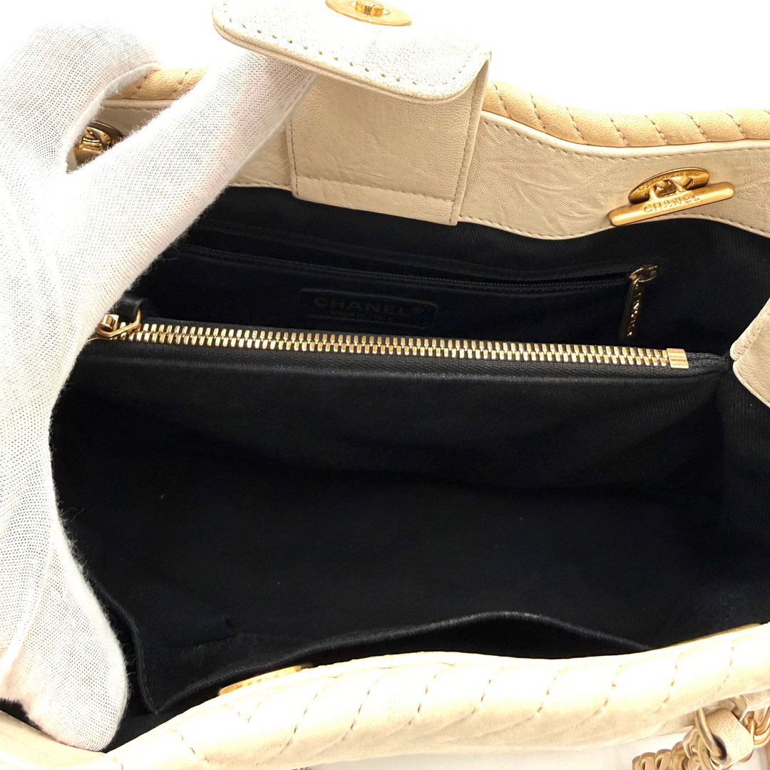 Chevron Two Tone Leather Shopper