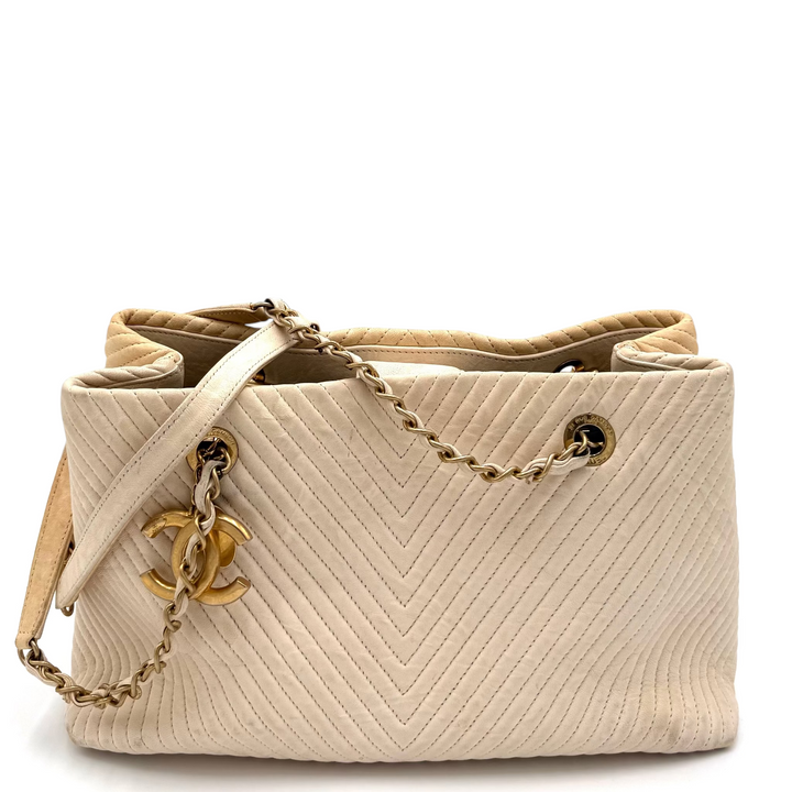 Chevron Two Tone Leather Shopper