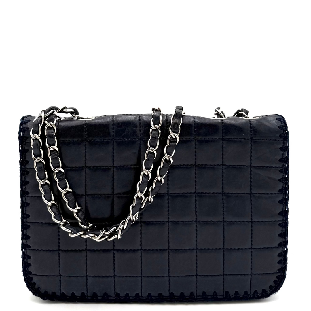 Chocolate Bar Aged Calfskin Whipstitch Navy Leather Mademoiselle Bag