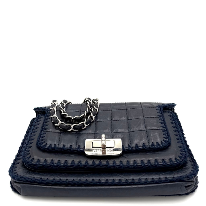 Chocolate Bar Aged Calfskin Whipstitch Navy Leather Mademoiselle Bag