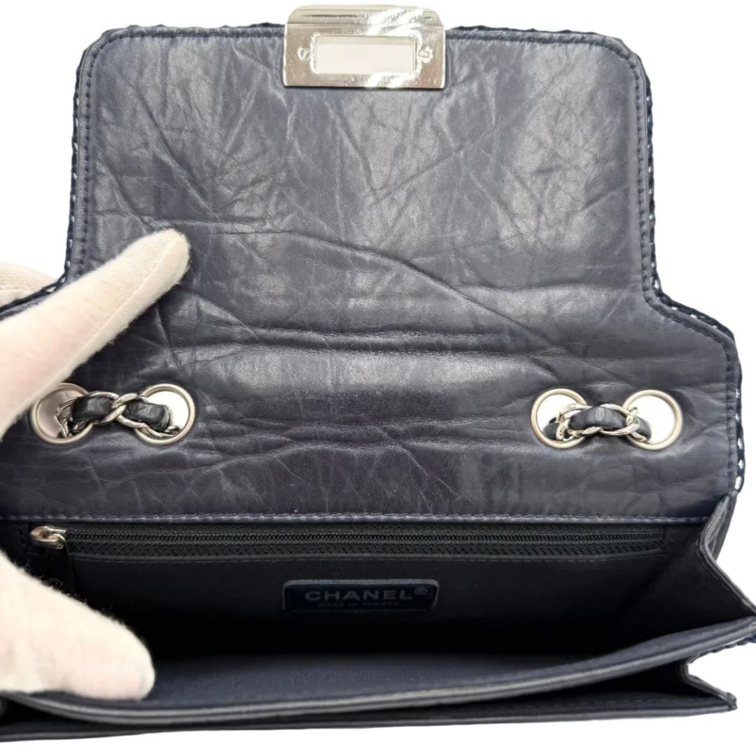 Chocolate Bar Aged Calfskin Whipstitch Navy Leather Mademoiselle Bag
