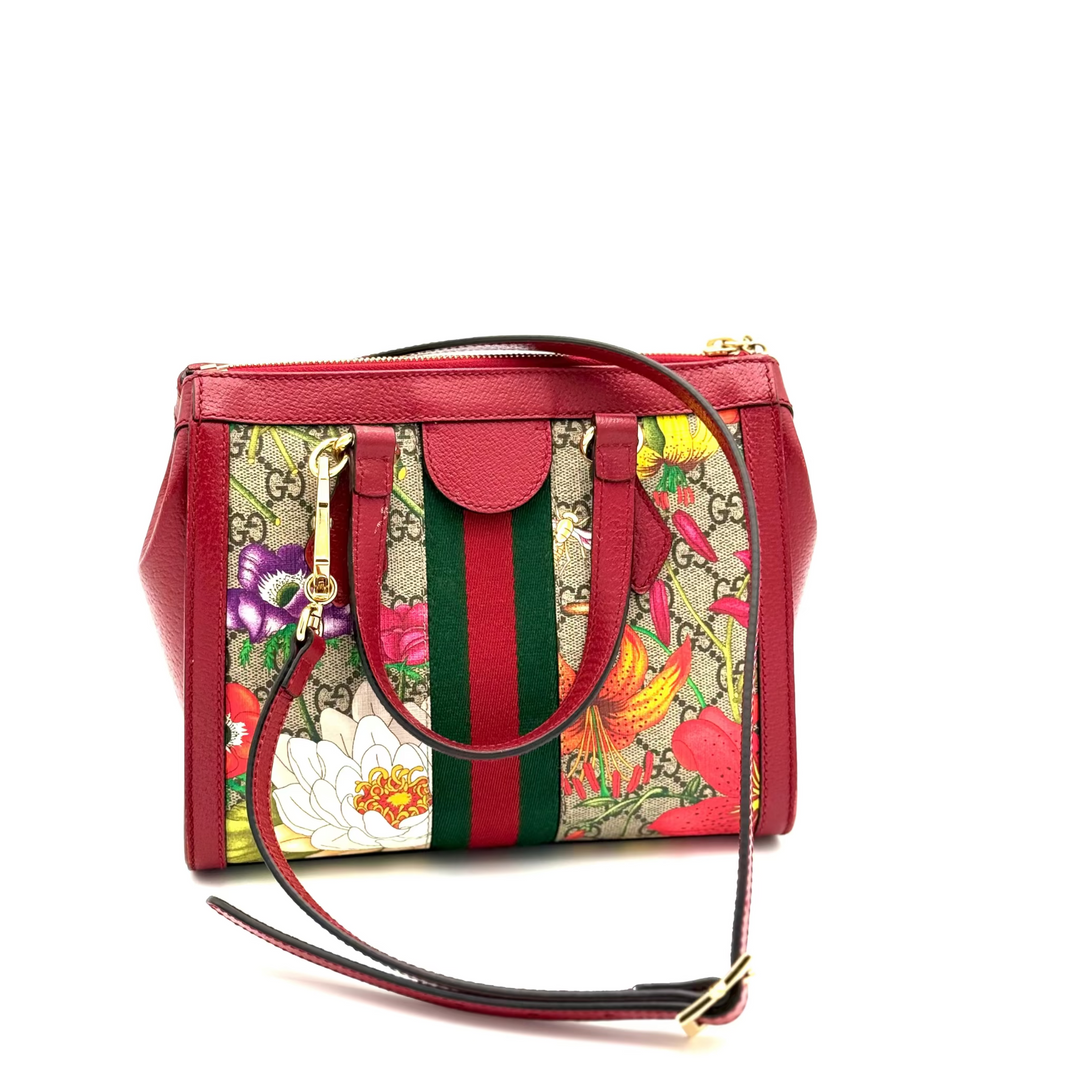 GG Ophidia Supreme Monogram Flora Web Small Tote Bag