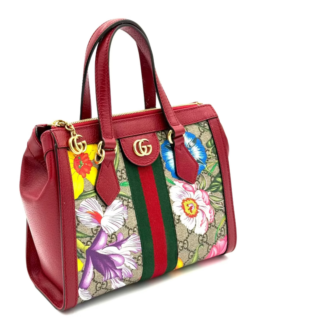 GG Ophidia Supreme Monogram Flora Web Small Tote Bag