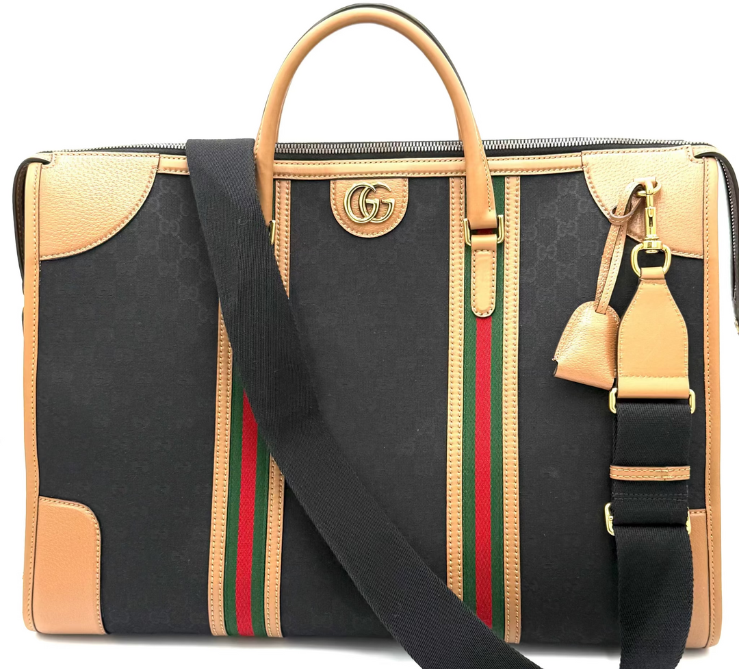 Bauletto Extra Large GG Canvas and Leather Duffle Bag