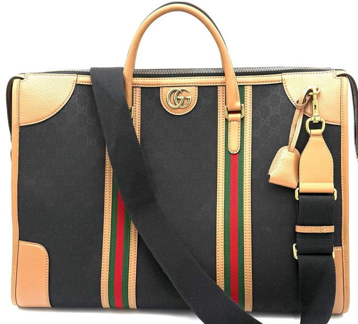 Bauletto Extra Large GG Canvas and Leather Duffle Bag