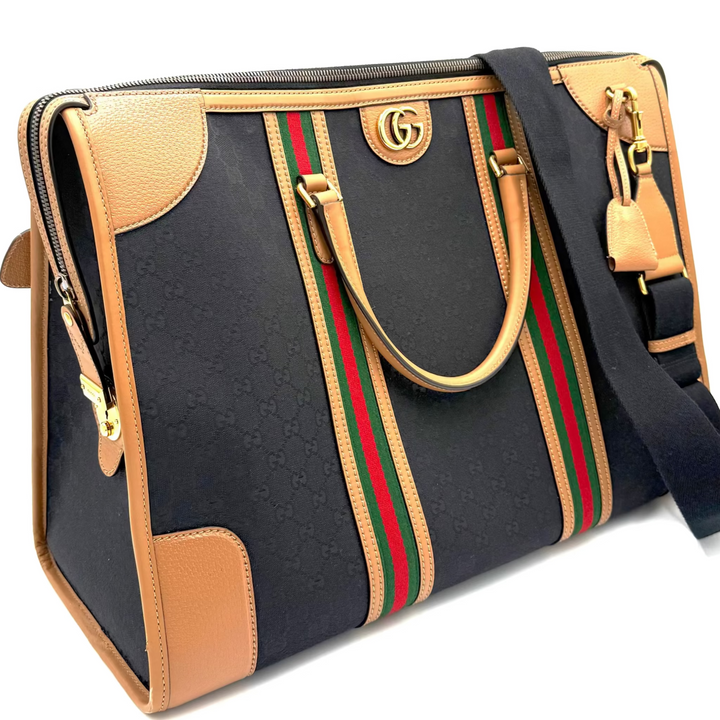 Bauletto Extra Large GG Canvas and Leather Duffle Bag