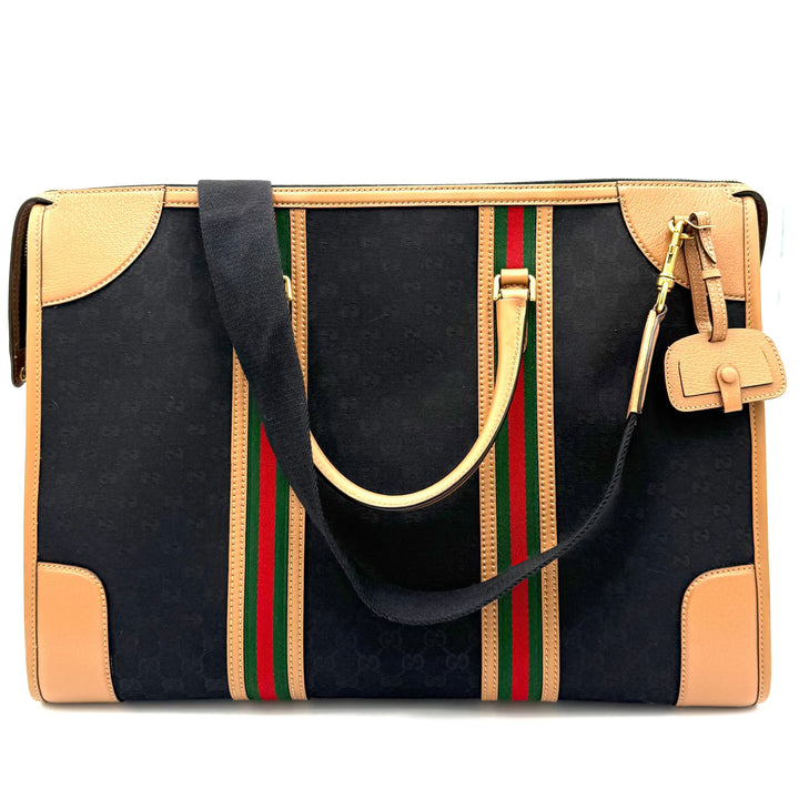 Bauletto Extra Large GG Canvas and Leather Duffle Bag