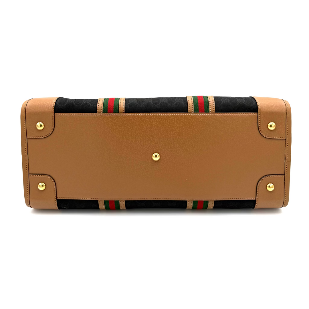 Bauletto Extra Large GG Canvas and Leather Duffle Bag