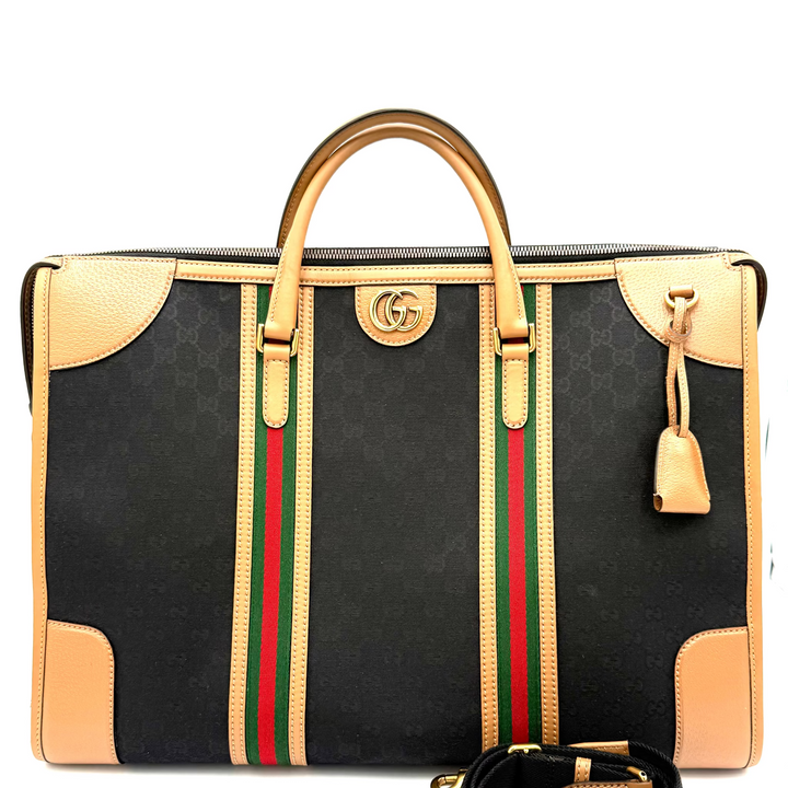 Bauletto Extra Large GG Canvas and Leather Duffle Bag