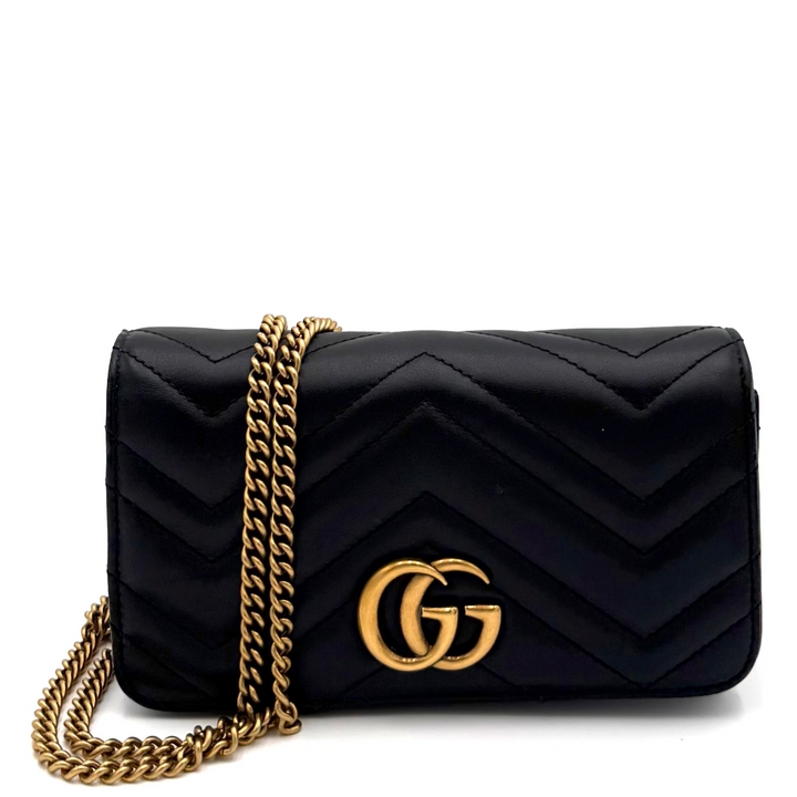 GG Marmont Black Leather Mini Shoulder Bag