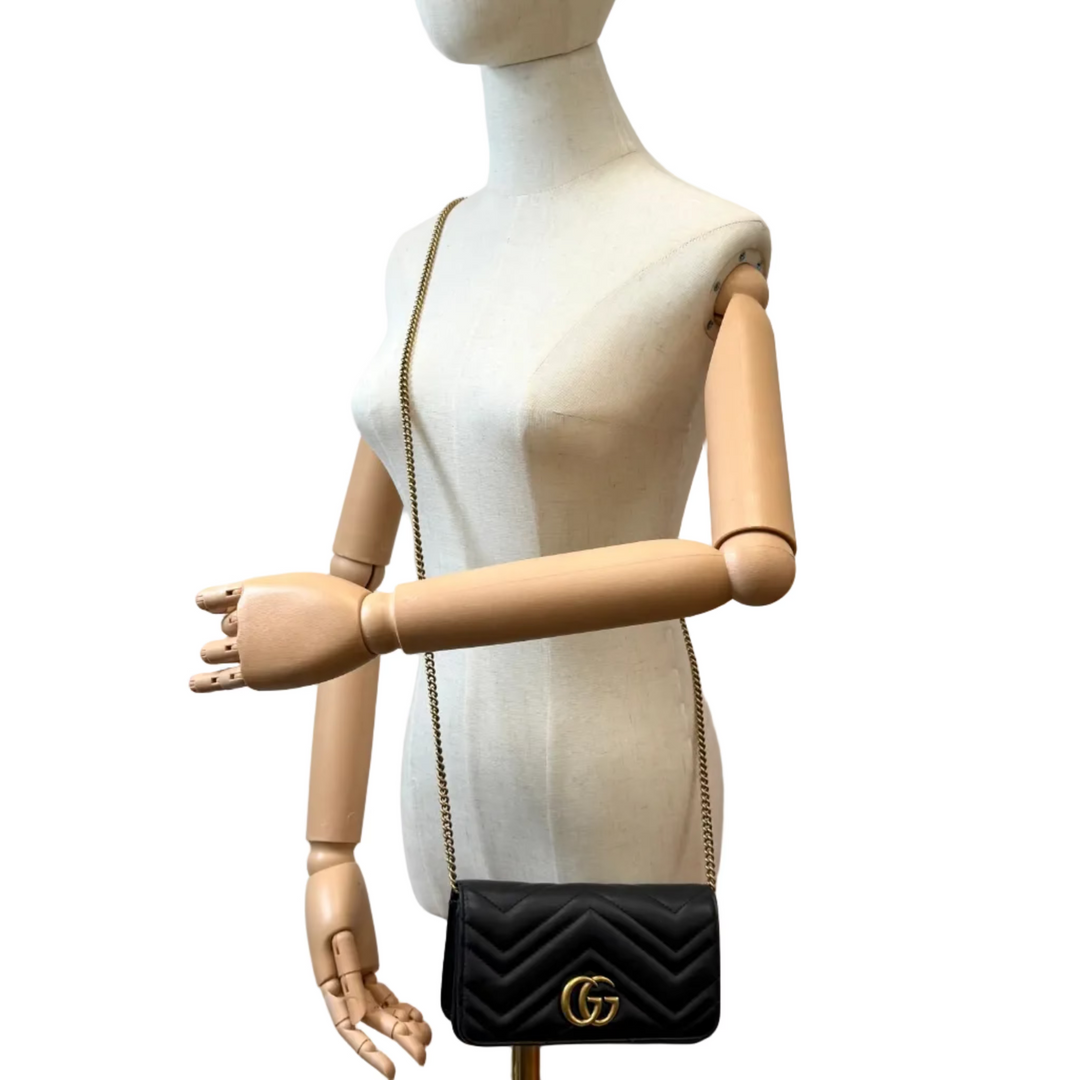 GG Marmont Black Leather Mini Shoulder Bag