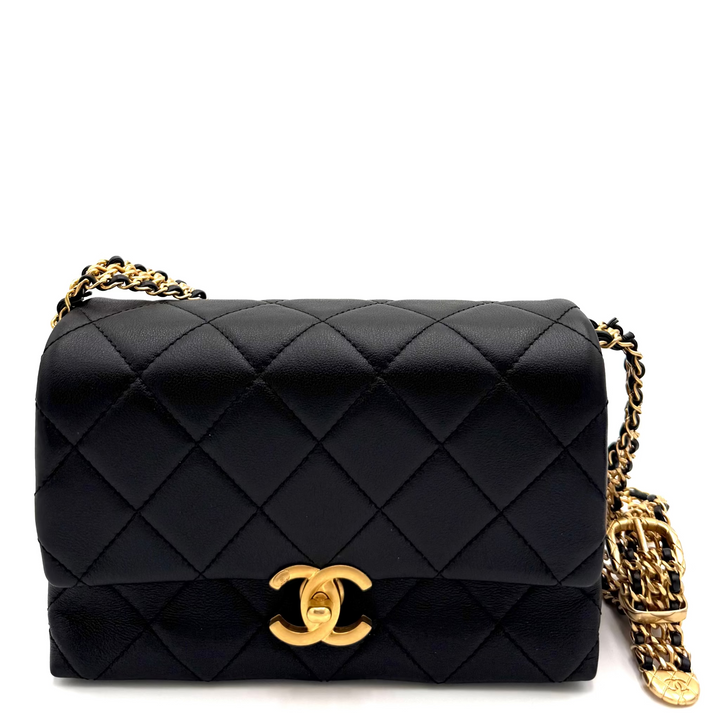 Small Belt Chain Calfskin Quilted Leather Flap Bag