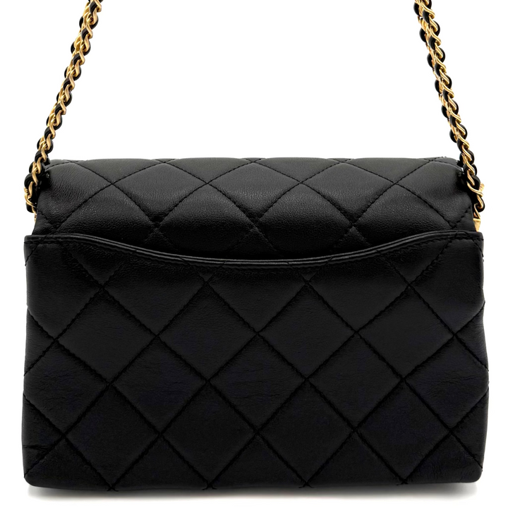 Small Belt Chain Calfskin Quilted Leather Flap Bag