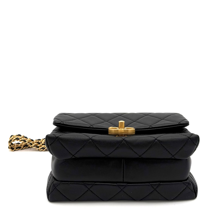 Small Belt Chain Calfskin Quilted Leather Flap Bag